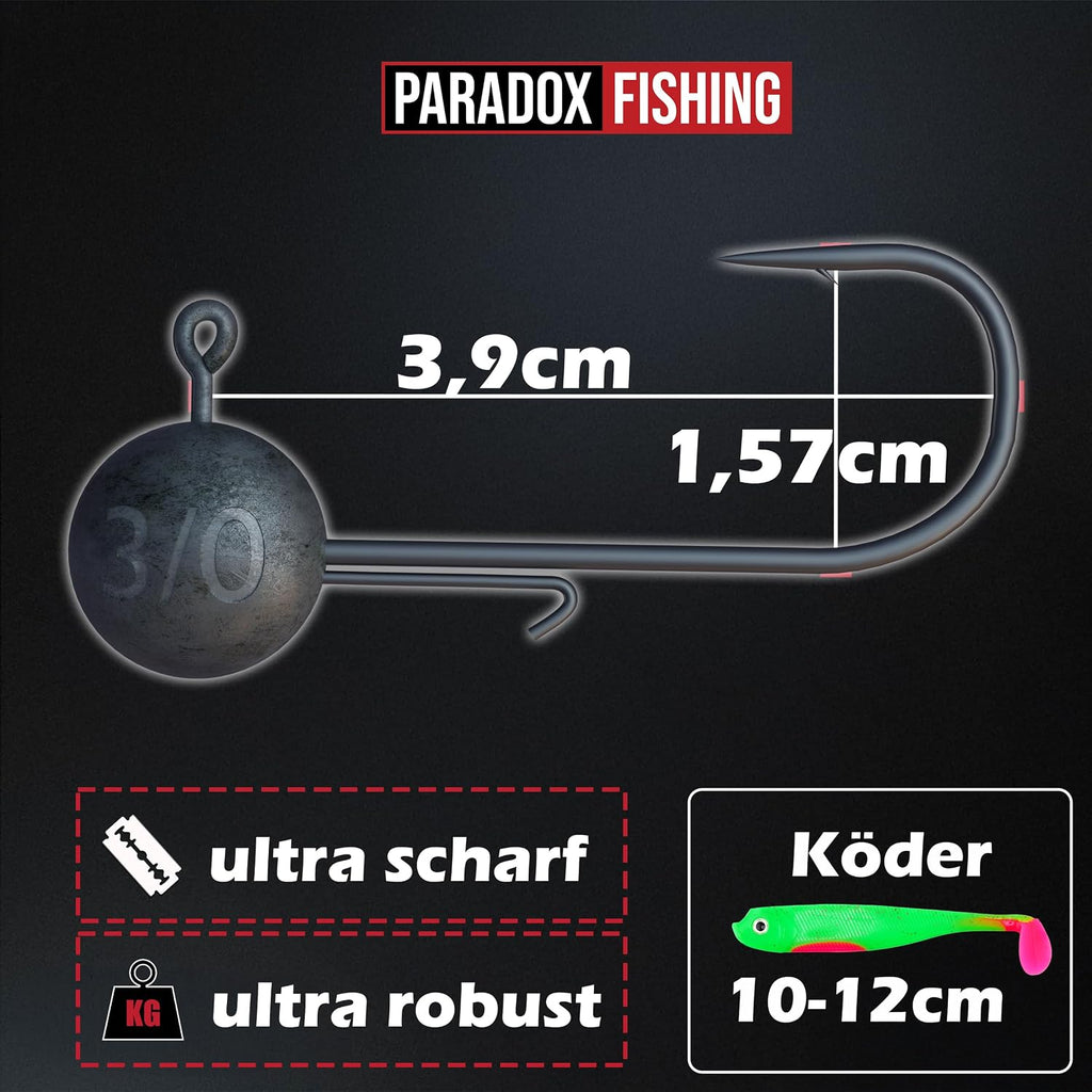 Paradox Fishing Jigköpfe Sets 2/0 3/0 4/0 5-28G - 15/25 St. - Jig Köpfe Gummifisch Mit Jighead Für Gummifische Zander Angelzubehör