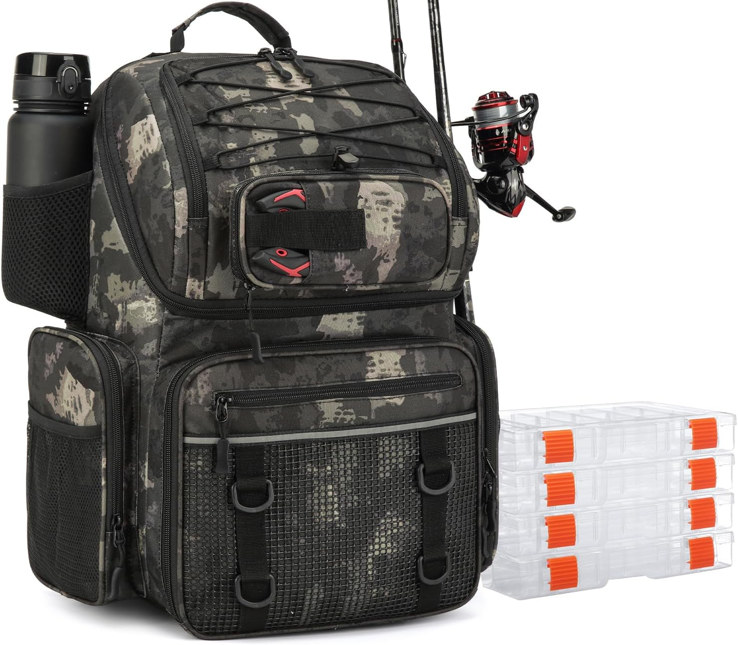 Angelrucksack Mit 2 Rutenhalter & 4 Boxen 50L Wasserabweisende Angeltasche | 900D Nylon Wasserabweisender Angel Rucksack Mit Kühlfach Für Angelzubehör Camping Wandern