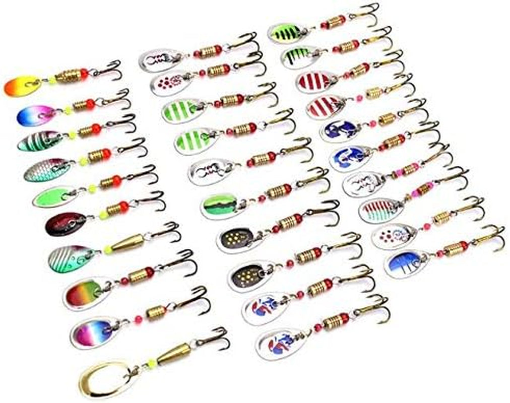 Fishing Lures, Spinner Baits with Plastic Box for Bass Perch Pike Walleye Trout Salmon, Assorted Hard Metal Spinner Lures Kit, Fit Saltwater and Freshwater