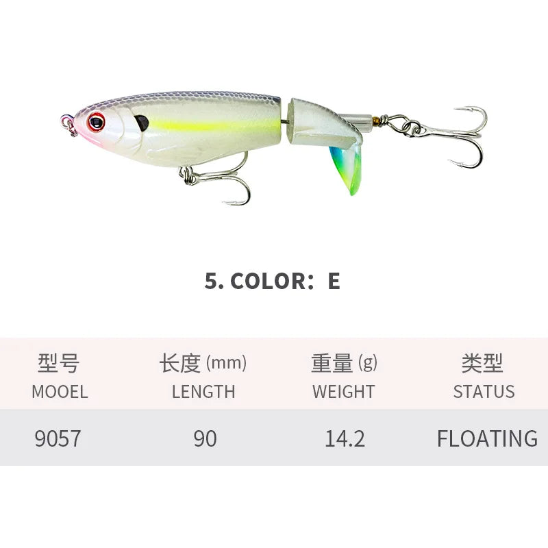 90Mm 14G Rotating Tail Fishing Lures Flexible Whopper Plopper Artificial Bait Swimbait Topwater Bass & Redfish Fishing Supplies