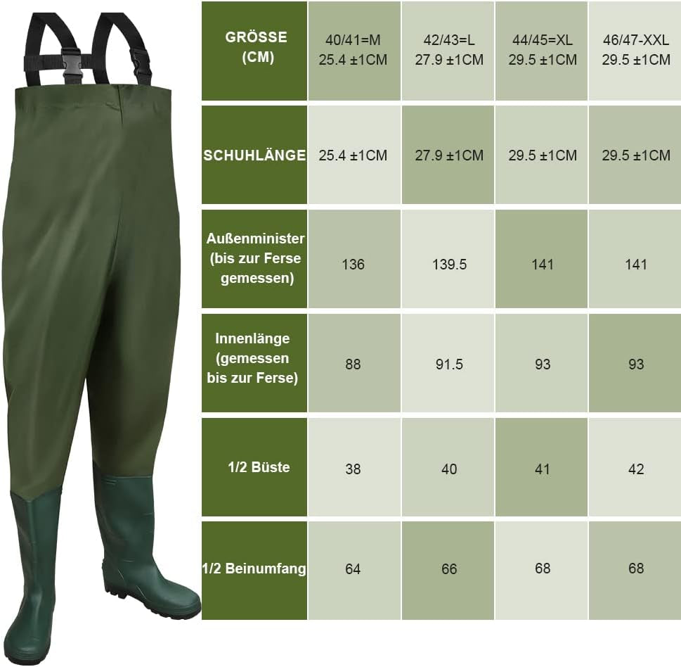 Wathose, Wathose Wasserdicht 70D Nylon Composite PVC Angelhose, Fischerhose Mit Rutschfesten Gummistiefeln, Teichhose, Hochwasserhose, Für Baustellen, Angeln, Bauernhöfe, Gärten