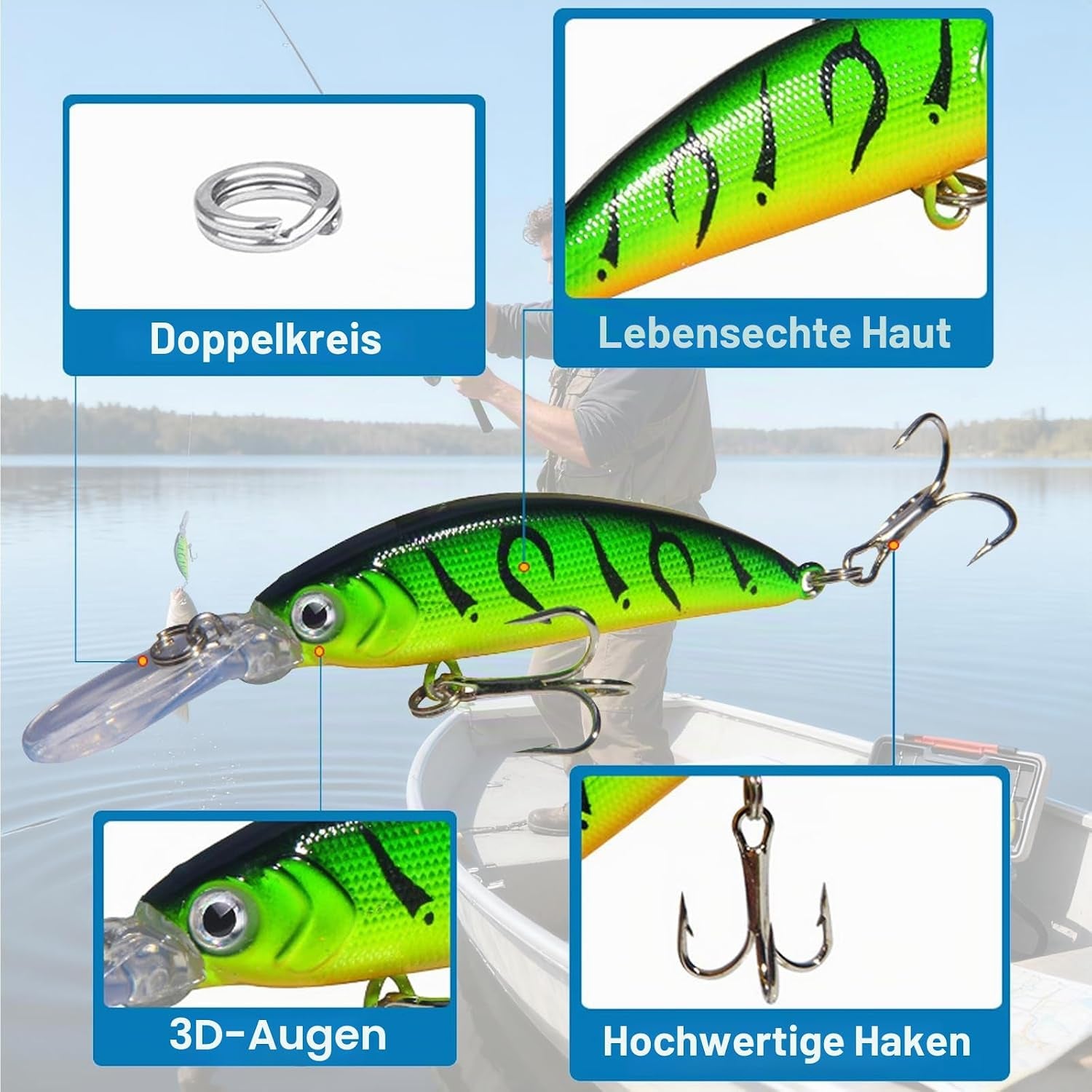 Wobbler Kunstköder Set, Angelköder Kunstköder, 5,7G I 7Cm Fishing Lures, Hecht Angelköder, Soft Vivid Angeln Köder, Mit Drillingshaken Für Forelle, Barsch, Hecht, Lachs, Angeln Geschen