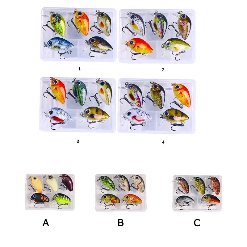 5Pcs 3Cm Bass Fishing Lures Kit Topwater Crankbaits, Wobblers Swimbaits 1.5G/2G for Freshwater/Saltwater Light Fishing Tackle