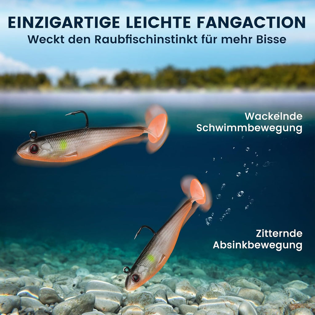 TRUSCEND Einfacher Fang Gummifische Mit Bkk-Haken, Besondere Vibrierende Schwimm- & Zitternde Jigging-Aktion Für Mehr Bisse, Tolle Weiche Köder Für Barsch, Forelle, Hecht, Zander, EIN Familienmuss