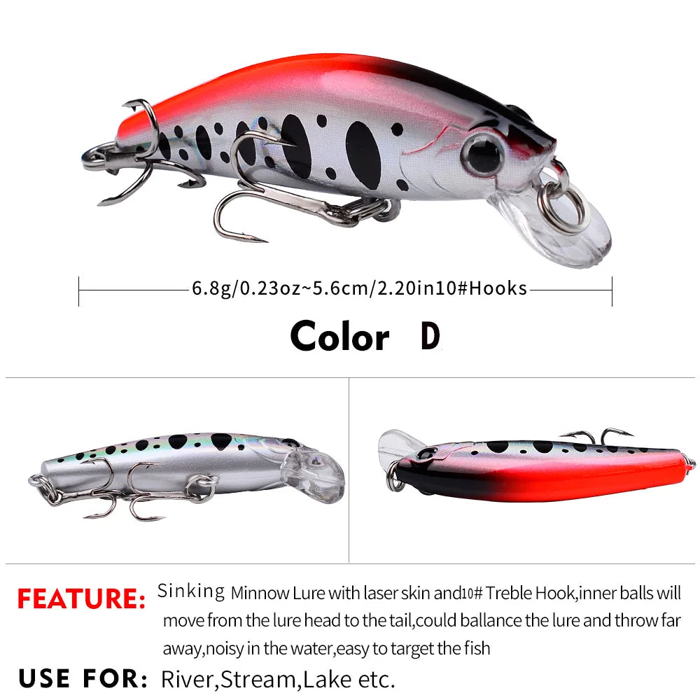 Mini Sinking Minnow Wobblers Fishing Lures 5.6Cm 6.8G Trout Artificial Plastic Hard Bait Jerkbait Crankbait Bass Fishing Tackle