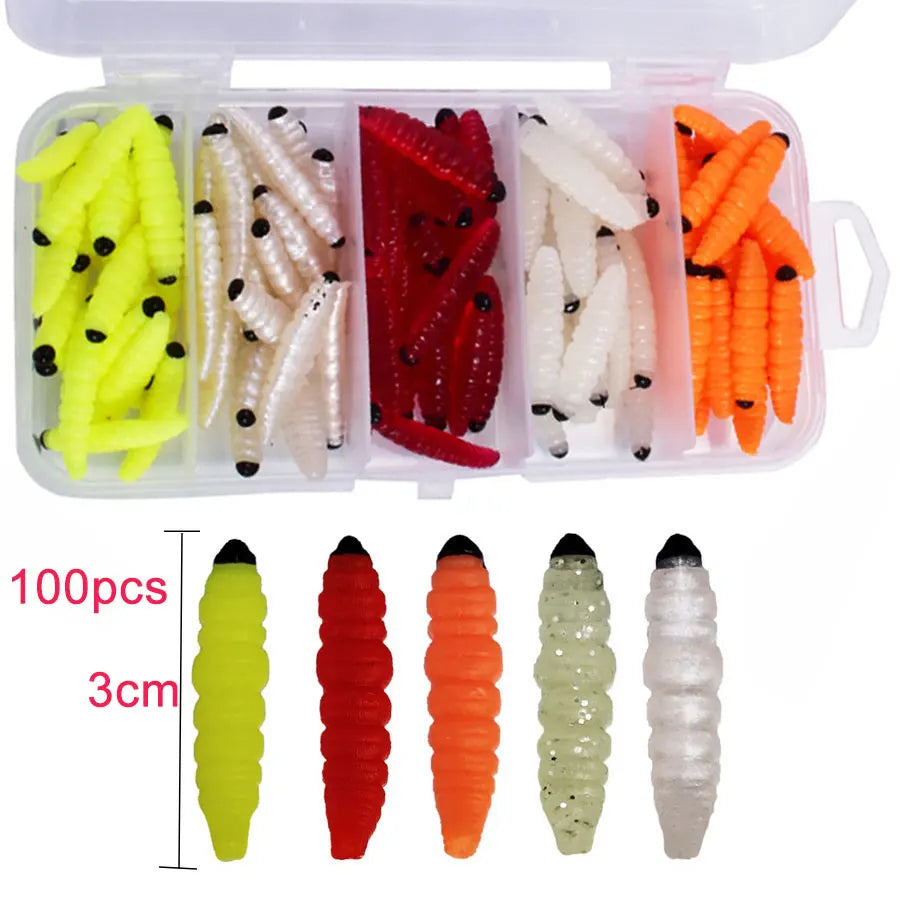 1Box 3Cm Larva Swimbait Silicone Worm Baits Rubber Shrimp Wobbler Carp Fishy Smell Fishing Lures Vivid Isca Pesca