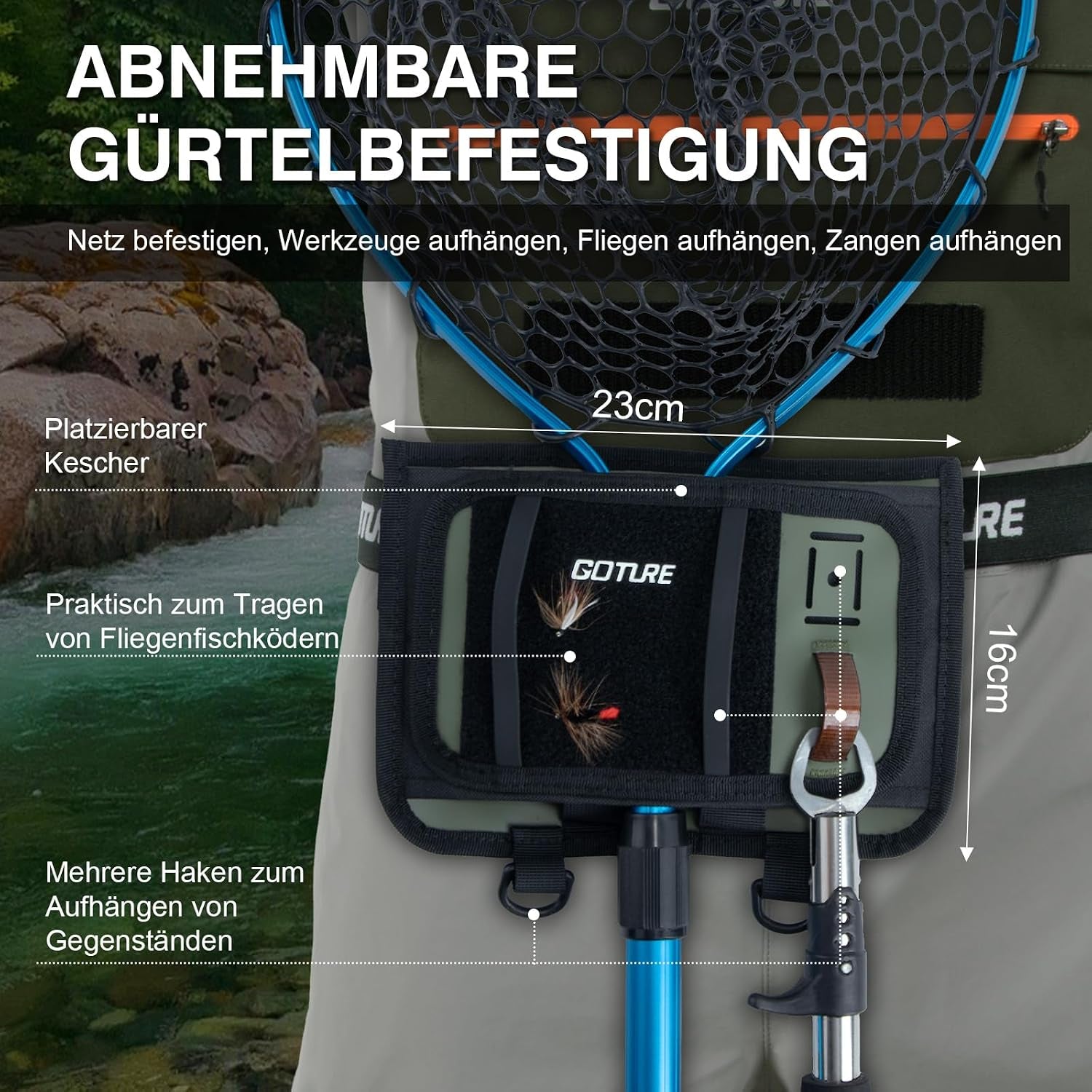 Goture Atmungsaktive Wathose Herren Wasserdicht, 5-Lagen Nylon Angeln Brustwathose Mit Abnehmbarem Ausrüstungsgürtel, 25000Mm WPR, 4Mm Neopren-Füßlinge Für Fliegenfischen