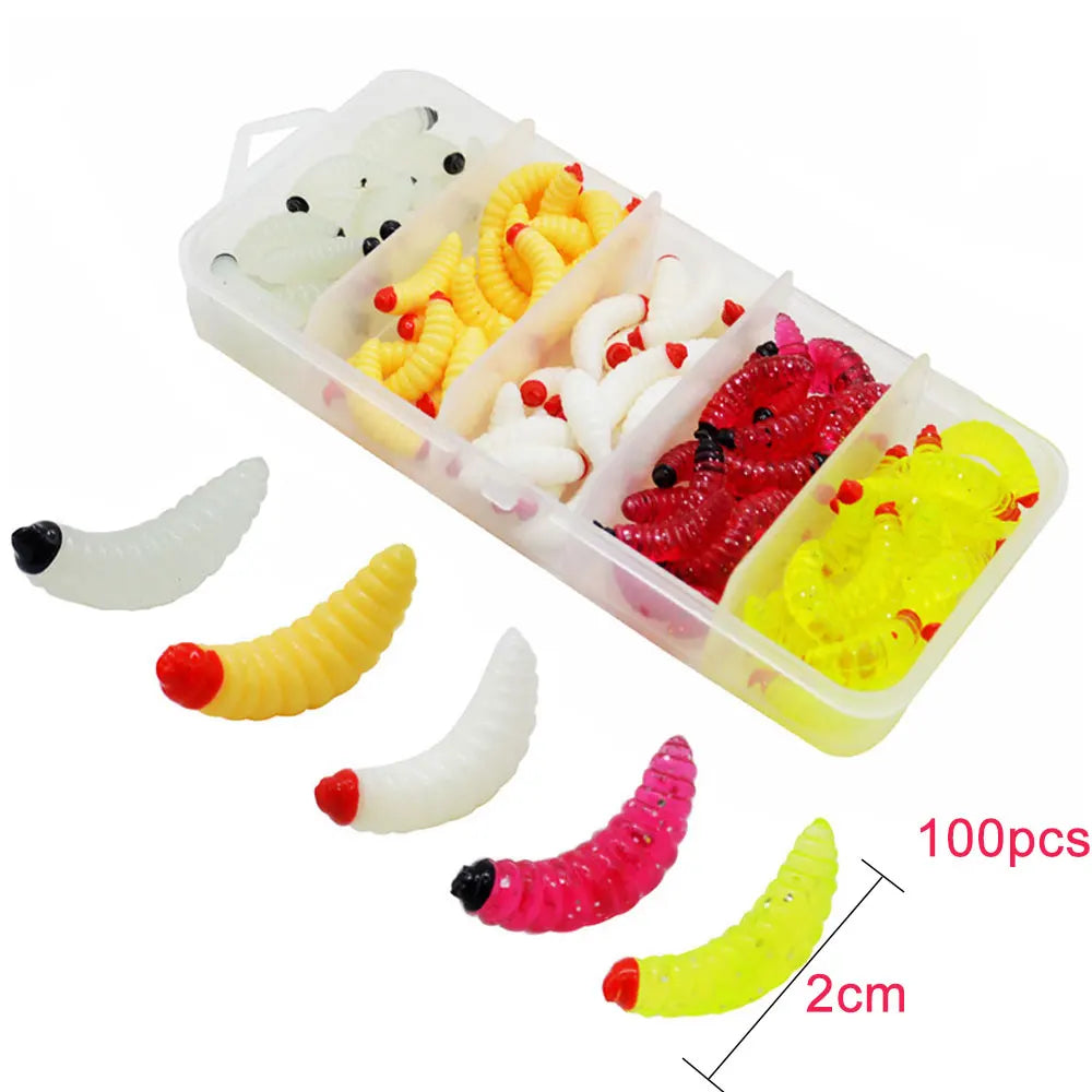 1Box 3Cm Larva Swimbait Silicone Worm Baits Rubber Shrimp Wobbler Carp Fishy Smell Fishing Lures Vivid Isca Pesca