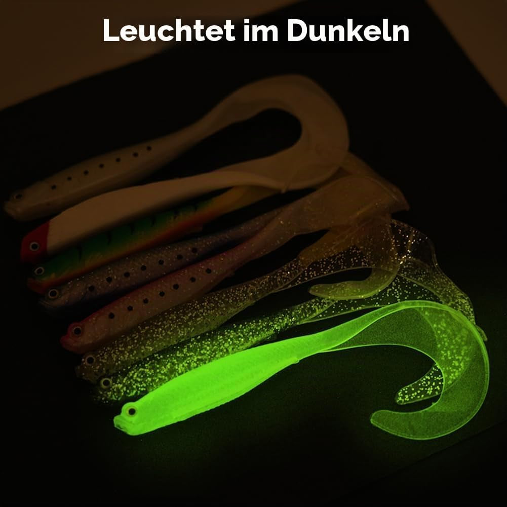 Gummifische Für Hecht Und Zander, 12 Stück Kunstköder Mit Twisterschwanz, Hechtköder Angeln Raubfischköder, Gummifische Für Hecht, Zanderköder Hechtköder, Weicher Köder Meer