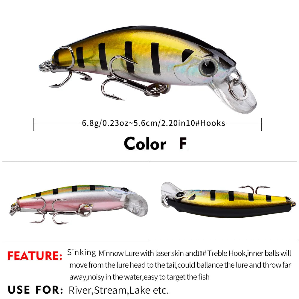 Mini Sinking Minnow Wobblers Fishing Lures 5.6Cm 6.8G Trout Artificial Plastic Hard Bait Jerkbait Crankbait Bass Fishing Tackle