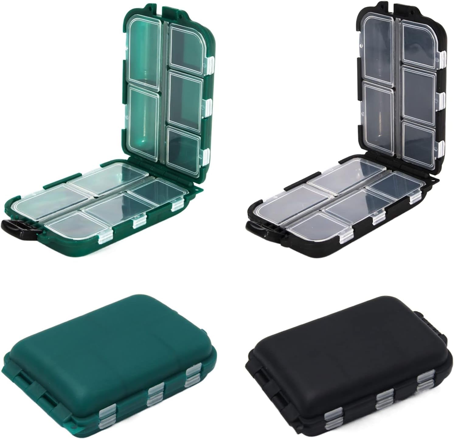 4 Stück Klein Angelbox Köderbox Angeln Tackle Box, 10 Fächer Angelköder Box | Doppelschicht, Wasserdicht Fishing Tackle Box Haken Köder Aufbewahrungsbox Köderbehälter Boxen, Tragbar, Für Angelzubehör