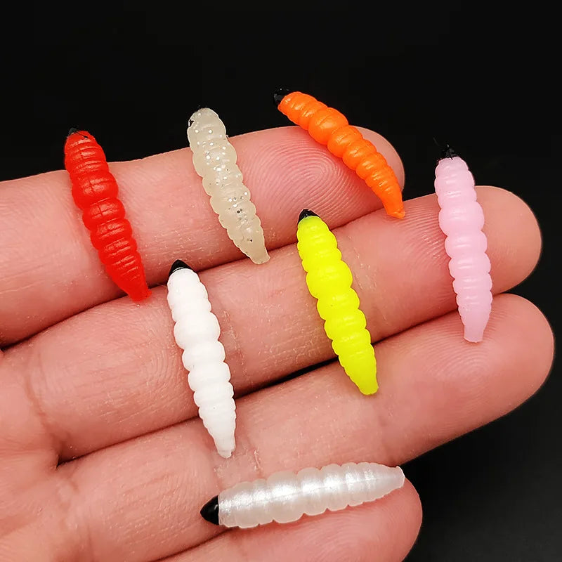 1Box 3Cm Larva Swimbait Silicone Worm Baits Rubber Shrimp Wobbler Carp Fishy Smell Fishing Lures Vivid Isca Pesca