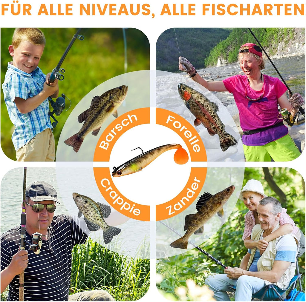 TRUSCEND Einfacher Fang Gummifische Mit Bkk-Haken, Besondere Vibrierende Schwimm- & Zitternde Jigging-Aktion Für Mehr Bisse, Tolle Weiche Köder Für Barsch, Forelle, Hecht, Zander, EIN Familienmuss