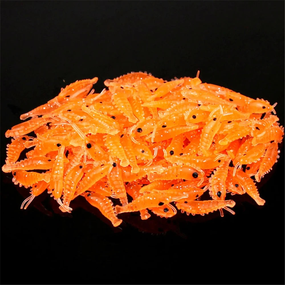 100Pcs Soft Silicone Shrimp Fishing Lures 2.7Cm 0.3G Small Light Green Freshwater Fishing Glow Shrimp Bait Carp Fishing Pesca