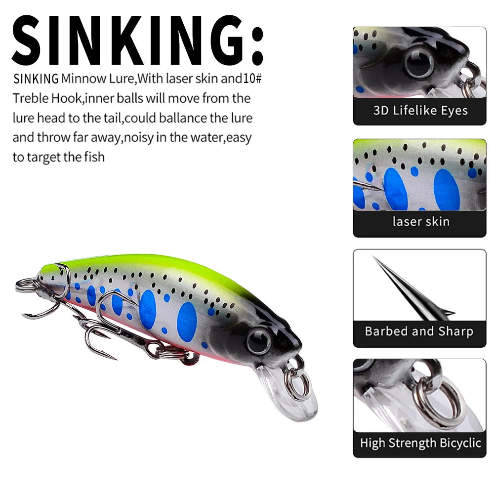 Mini Sinking Minnow Wobblers Fishing Lures 5.6Cm 6.8G Trout Artificial Plastic Hard Bait Jerkbait Crankbait Bass Fishing Tackle