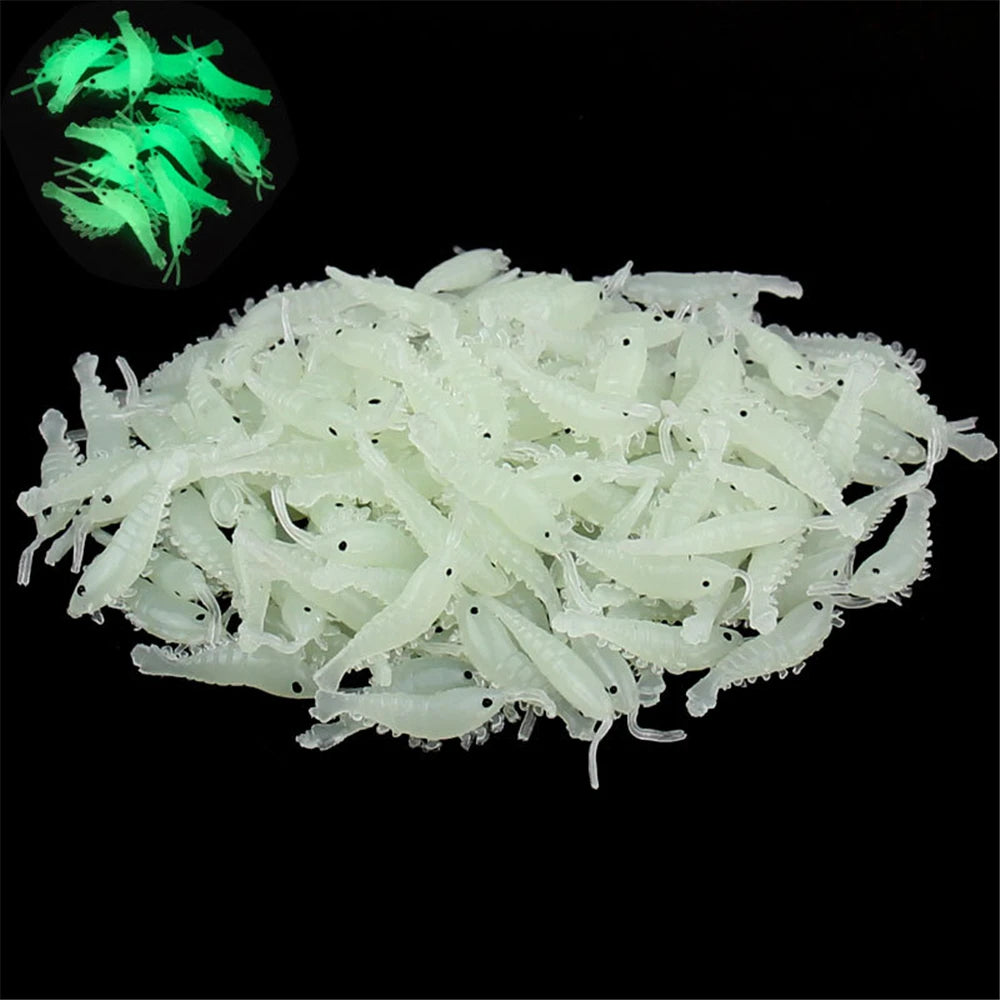 100Pcs Soft Silicone Shrimp Fishing Lures 2.7Cm 0.3G Small Light Green Freshwater Fishing Glow Shrimp Bait Carp Fishing Pesca