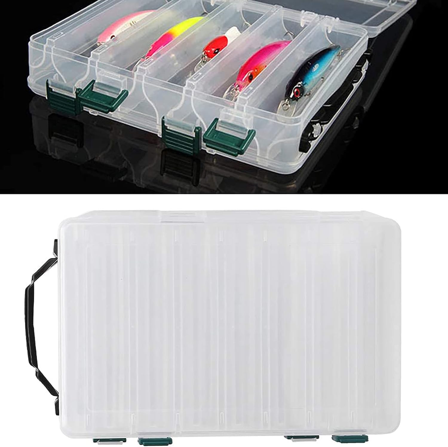 Doppelseitige Angelbox, Kunststoff Angelzubehör Köderbox, Aufbewahrungsbox Für Angelzubehör Mit Fächern, Wasserdicht Tragbare Angel Zubehör Box Für Angelbegeisterten (27L X 18B X 4,7H Cm, Weiß)