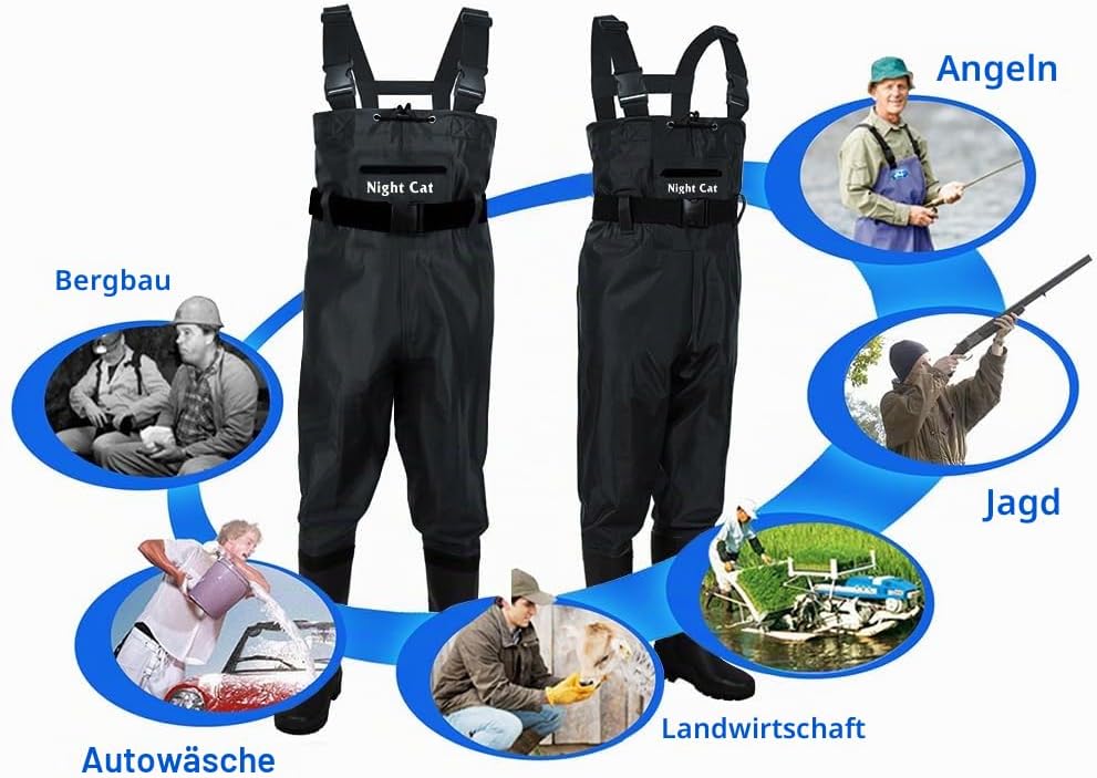 Night Cat Wathose Herren Damen Frauen Wathose Mit Stiefeln Wasserdichte Atmungsaktive Crosswater Waders