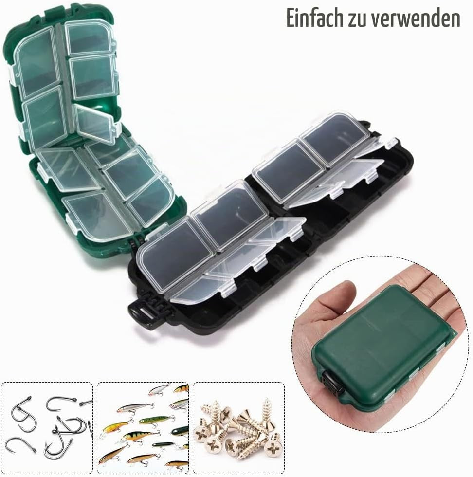 4 Stück Klein Angelbox Köderbox Angeln Tackle Box, 10 Fächer Angelköder Box | Doppelschicht, Wasserdicht Fishing Tackle Box Haken Köder Aufbewahrungsbox Köderbehälter Boxen, Tragbar, Für Angelzubehör