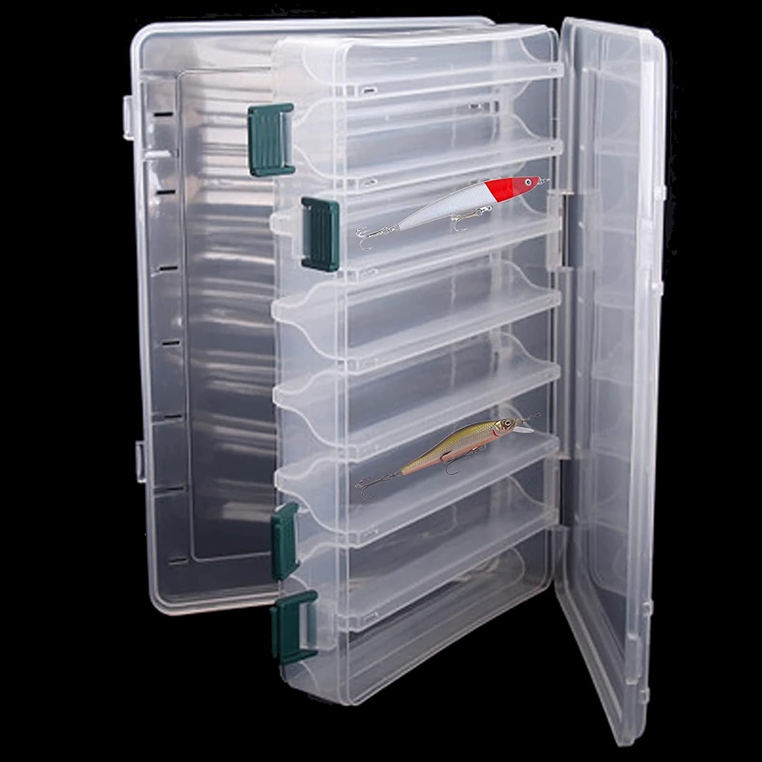 Doppelseitige Angelbox, Kunststoff Angelzubehör Köderbox, Aufbewahrungsbox Für Angelzubehör Mit Fächern, Wasserdicht Tragbare Angel Zubehör Box Für Angelbegeisterten (27L X 18B X 4,7H Cm, Weiß)