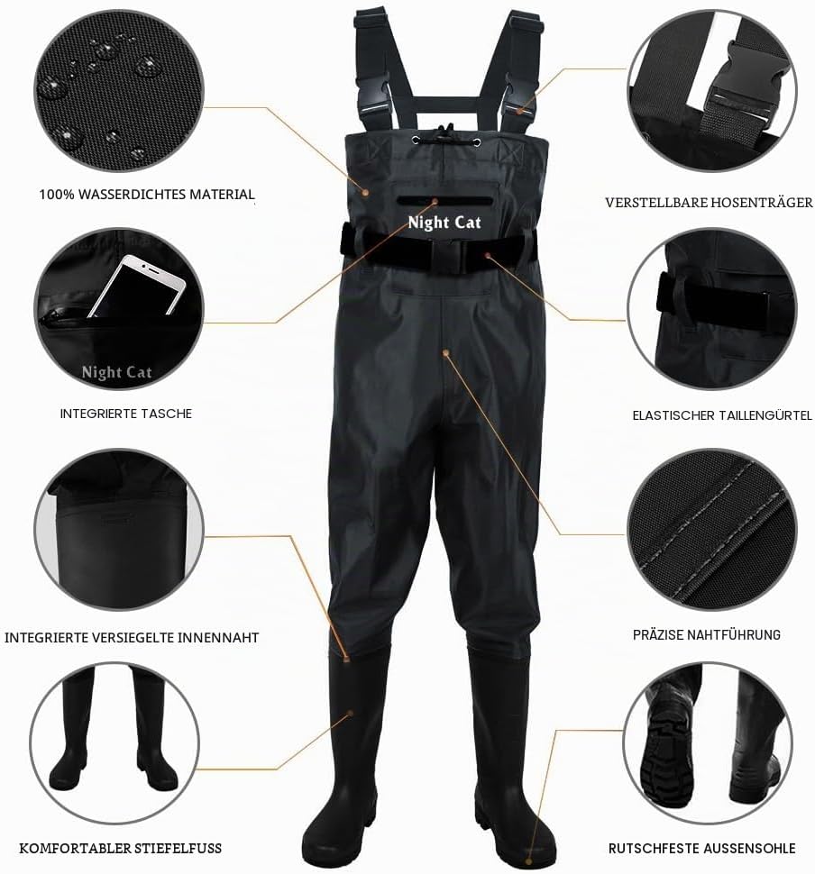 Night Cat Wathose Herren Damen Frauen Wathose Mit Stiefeln Wasserdichte Atmungsaktive Crosswater Waders