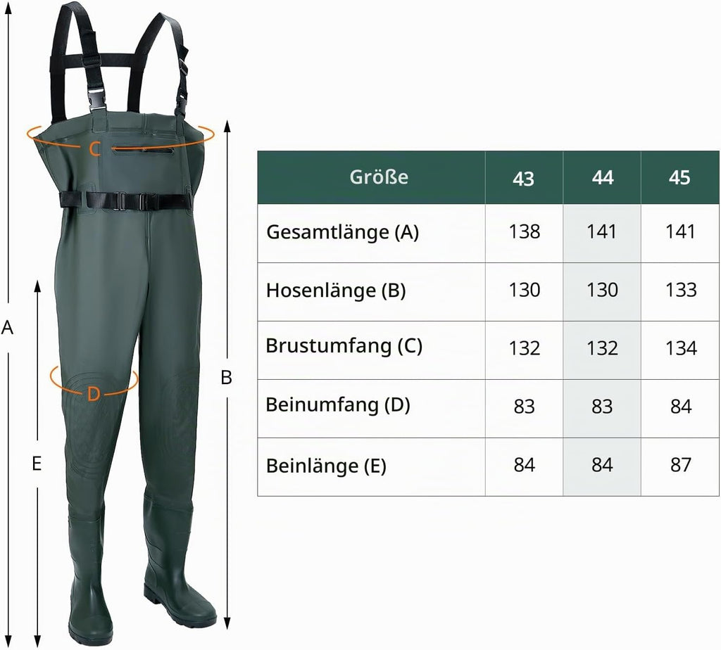 ® Wathose Herren Damen, Wasserdichte, Atmungsaktive Teich-Wathose Mit Stiefeln, Zum Angeln, Jagen Und in Der Landwirtschaft