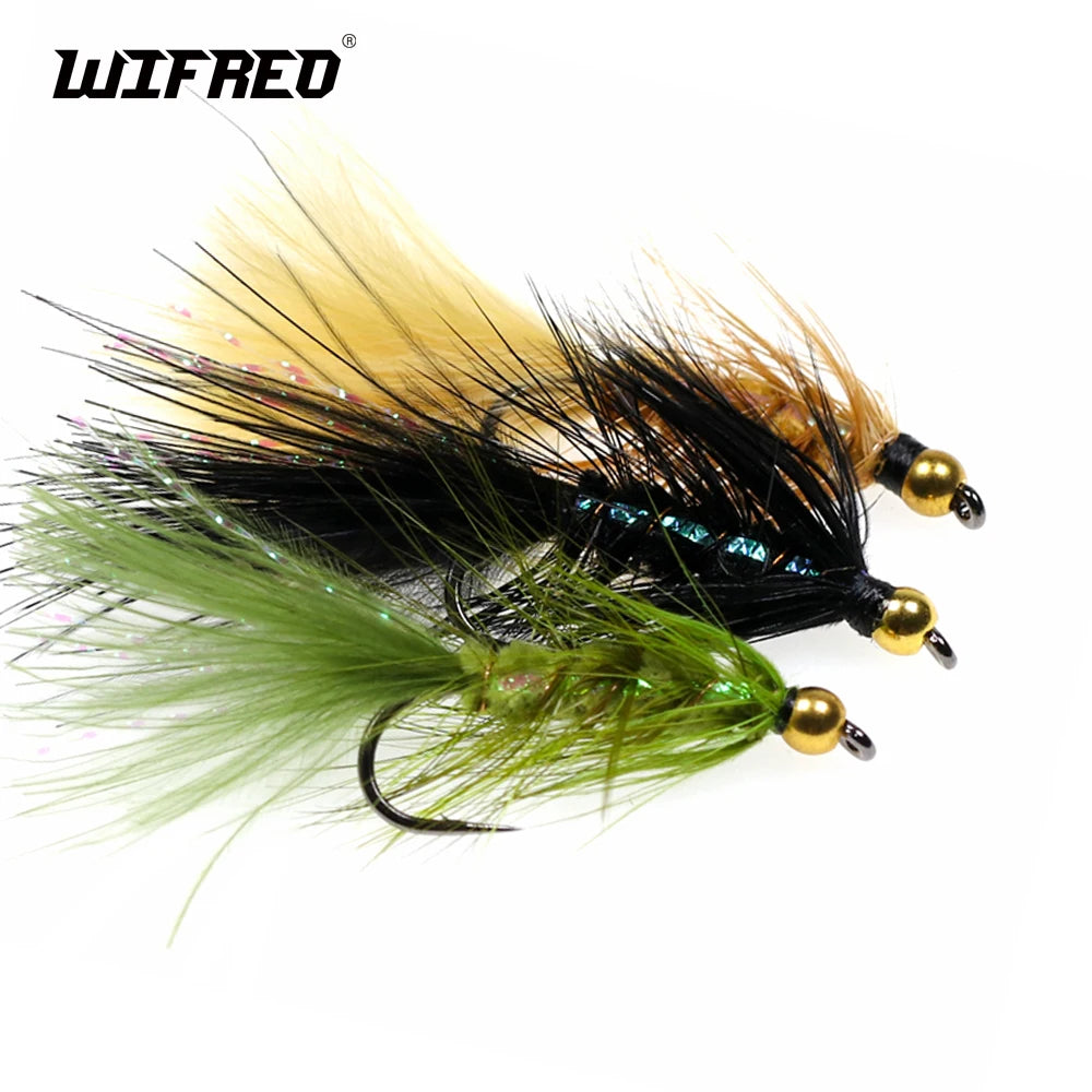 12Pcs Brass Bead Head Woolly Bugger Streamers Fly Fishing Flies for Steelhead Pike Bass Rainbow Trout Fishing Lures Bait