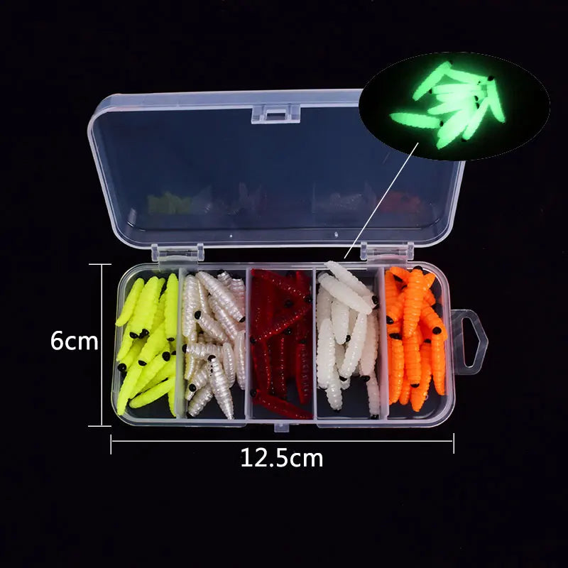 1Box 3Cm Larva Swimbait Silicone Worm Baits Rubber Shrimp Wobbler Carp Fishy Smell Fishing Lures Vivid Isca Pesca