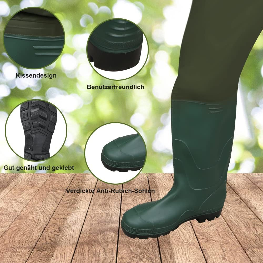 Wathose, Wathose Wasserdicht 70D Nylon Composite PVC Angelhose, Fischerhose Mit Rutschfesten Gummistiefeln, Teichhose, Hochwasserhose, Für Baustellen, Angeln, Bauernhöfe, Gärten