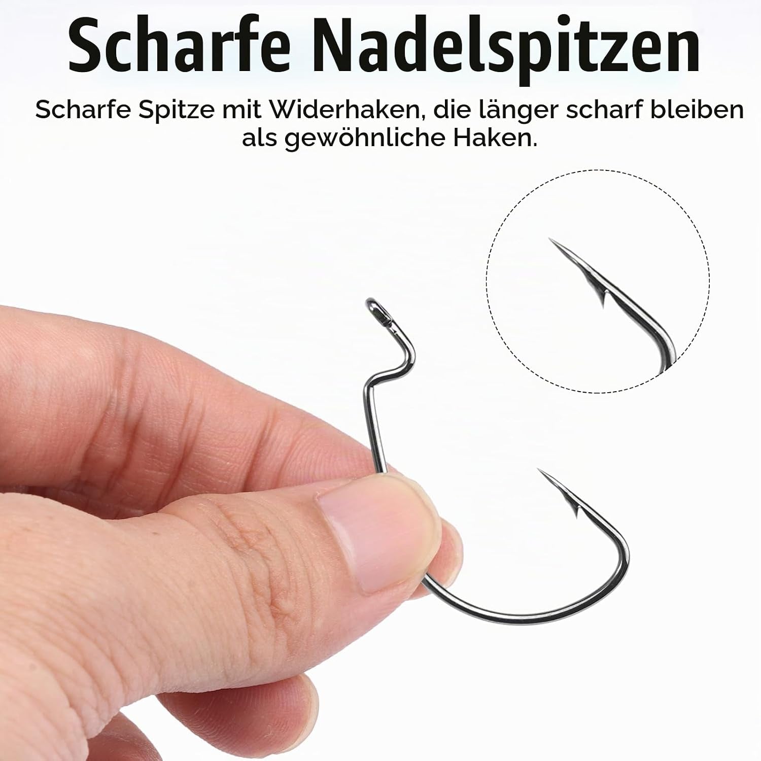 50 Stück Offset Wurm Jig Haken, 5 Größen, Kohlenstoffstahl | Drop Shot Haken, Angelhaken Set, Gummifische Jigs, Creature Köder