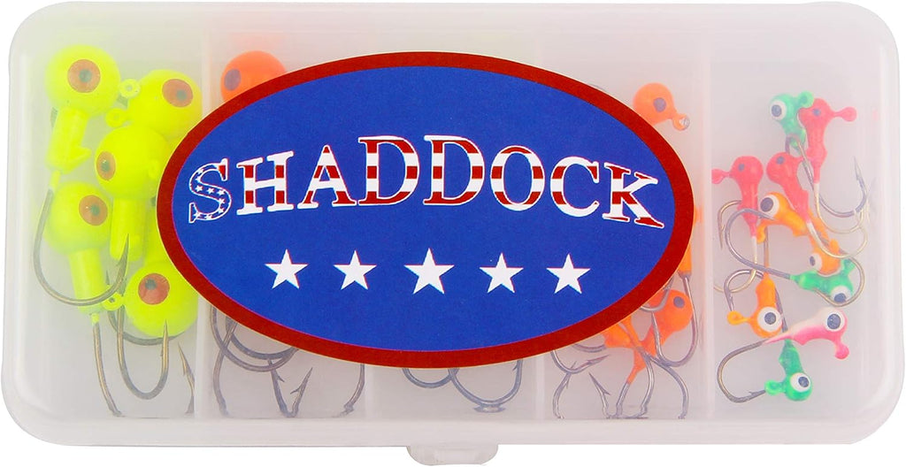 Shaddock Angelhaken Set Jigköpfe Für Gummifische Zum Raubfishangeln Angeln Jighaken Mit Kunststoff-Angelbox, Für Gummiköder Lure Süßwasser-Salzwasser-Angeln (35Stk/Box Jighaken Set)