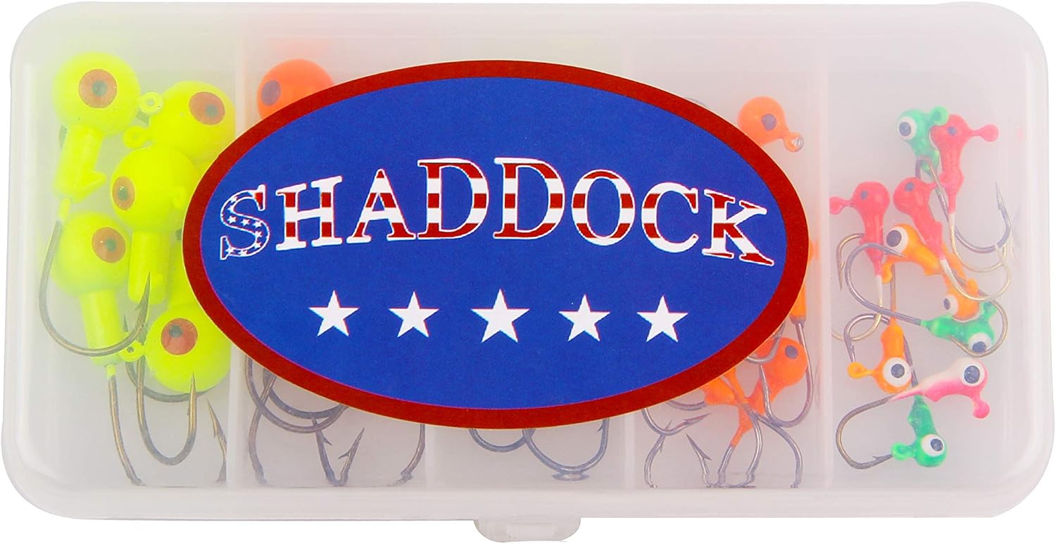 Shaddock Angelhaken Set Jigköpfe Für Gummifische Zum Raubfishangeln Angeln Jighaken Mit Kunststoff-Angelbox, Für Gummiköder Lure Süßwasser-Salzwasser-Angeln (35Stk/Box Jighaken Set)