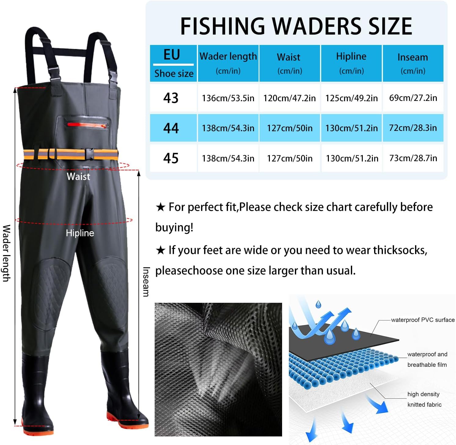 Wathose Herren Damen,Wathose Anglerhose Mit Stiefel,Angelhose Für Erwachsene Mit Stiefel,Atmungsaktive Wasserdicht Watthosen Für Sport Angelliebhaber, Angeln, Wassersport, Outdoor Aktivitäten