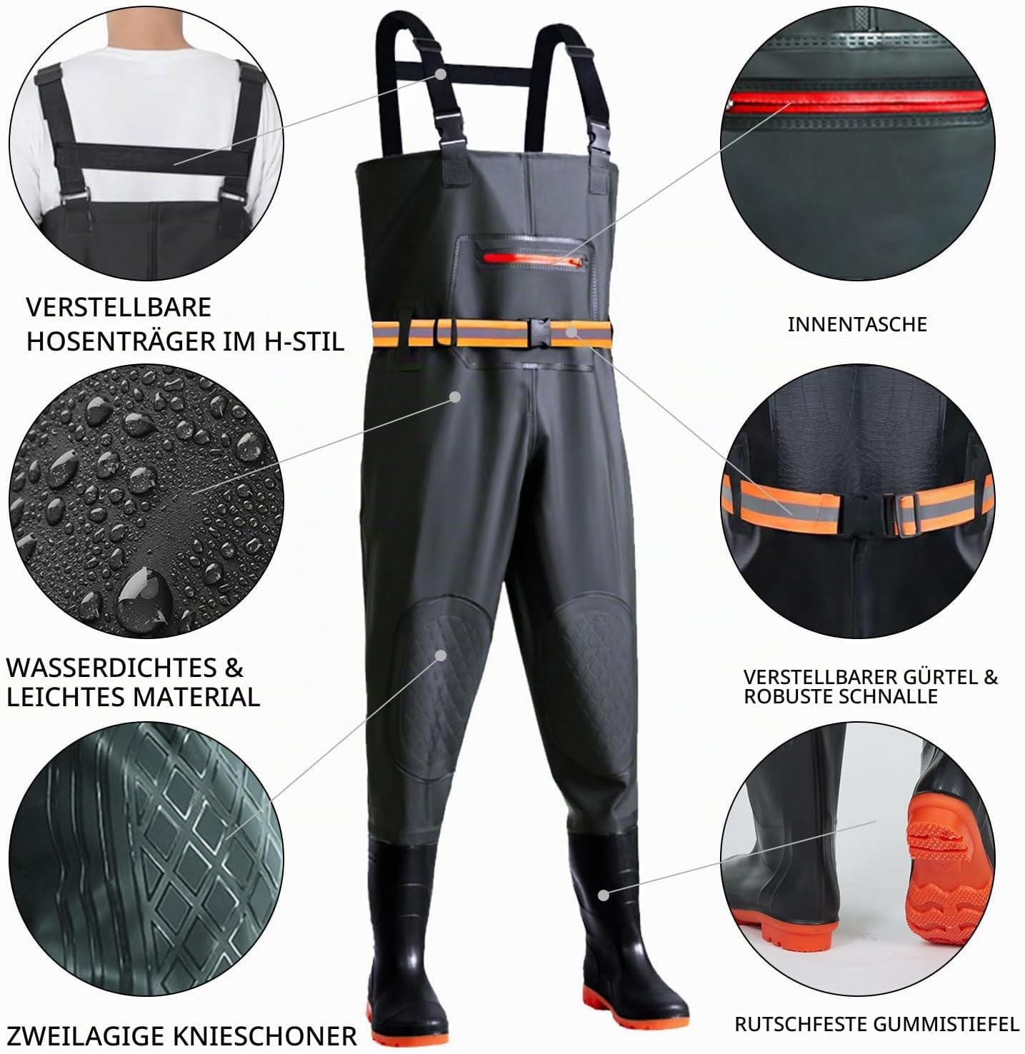 Wathose Herren Damen,Wathose Anglerhose Mit Stiefel,Angelhose Für Erwachsene Mit Stiefel,Atmungsaktive Wasserdicht Watthosen Für Sport Angelliebhaber, Angeln, Wassersport, Outdoor Aktivitäten