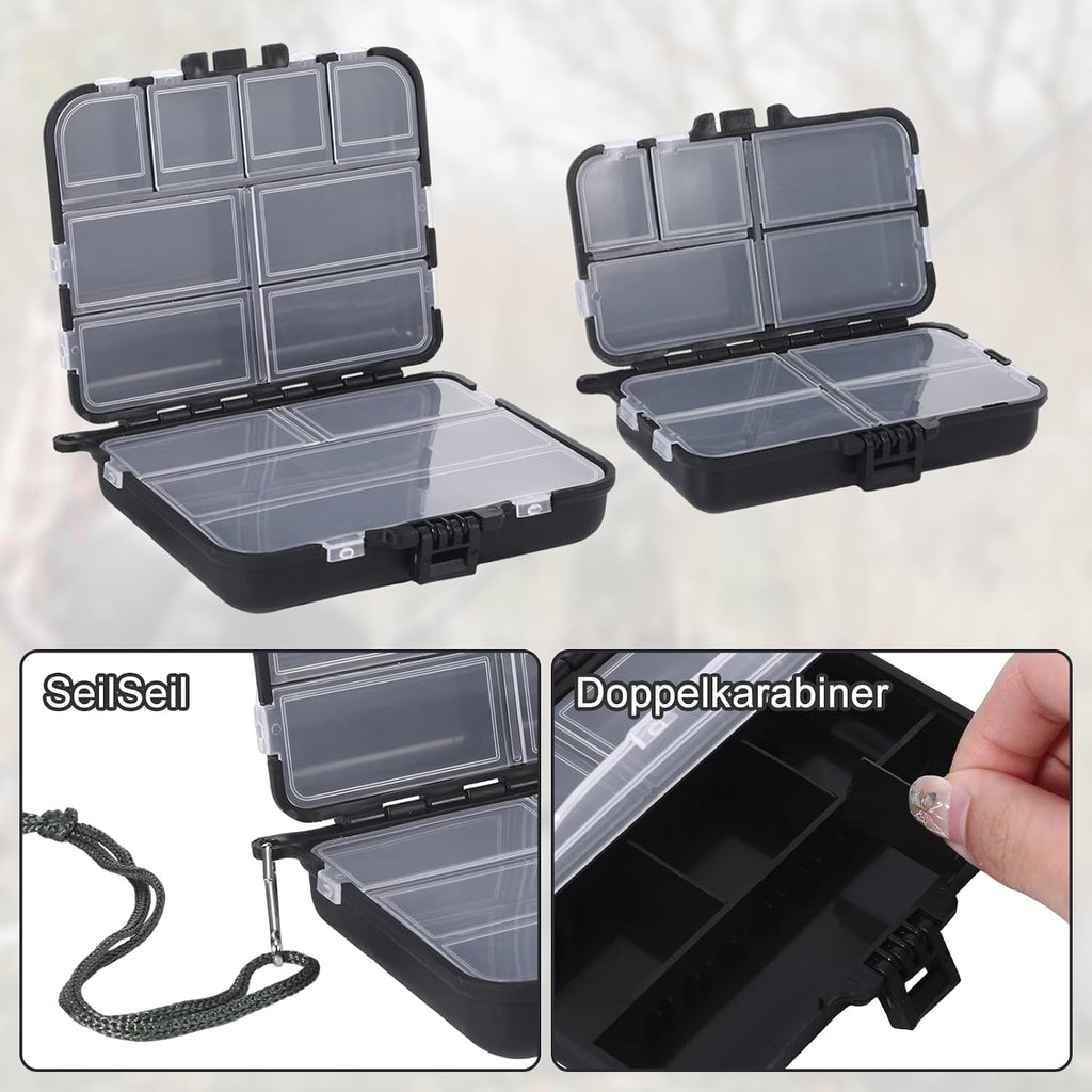2 Stück Köderbox Angeln, Schwarze Mini Angelzubehör, Angelbox, 7 Fächer Und 9 Fächer Angelkoffer, Angel Zubehör Für Aufbewahrung Von Ködern