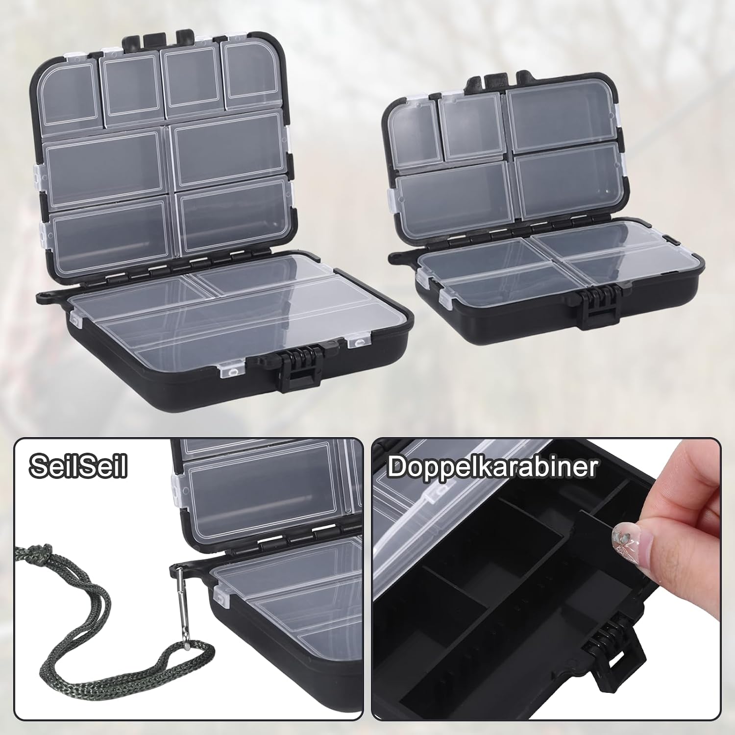 2 Stück Köderbox Angeln, Schwarze Mini Angelzubehör, Angelbox, 7 Fächer Und 9 Fächer Angelkoffer, Angel Zubehör Für Aufbewahrung Von Ködern