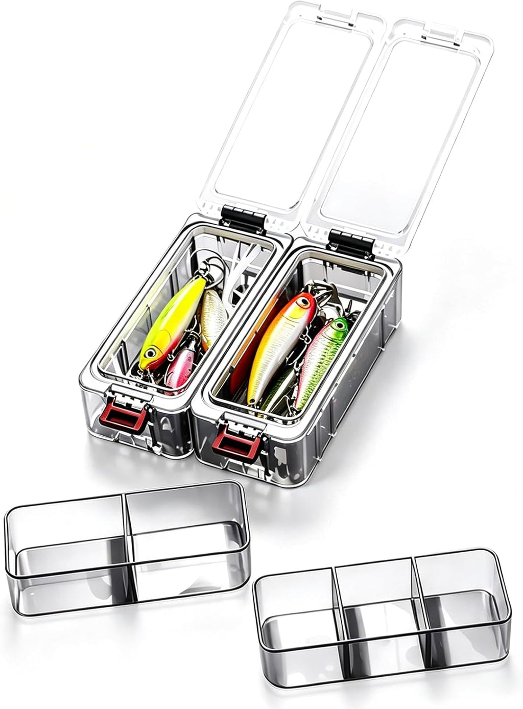 2 Stück Multifunktional Köderbox Angeln,Wasserdicht Tackle Box Angeln, Magnet Angelbox Mit Dunkeln Leuchtend,Tragbar Angelzubehör Für Aufbewahren Angelködern,Haken