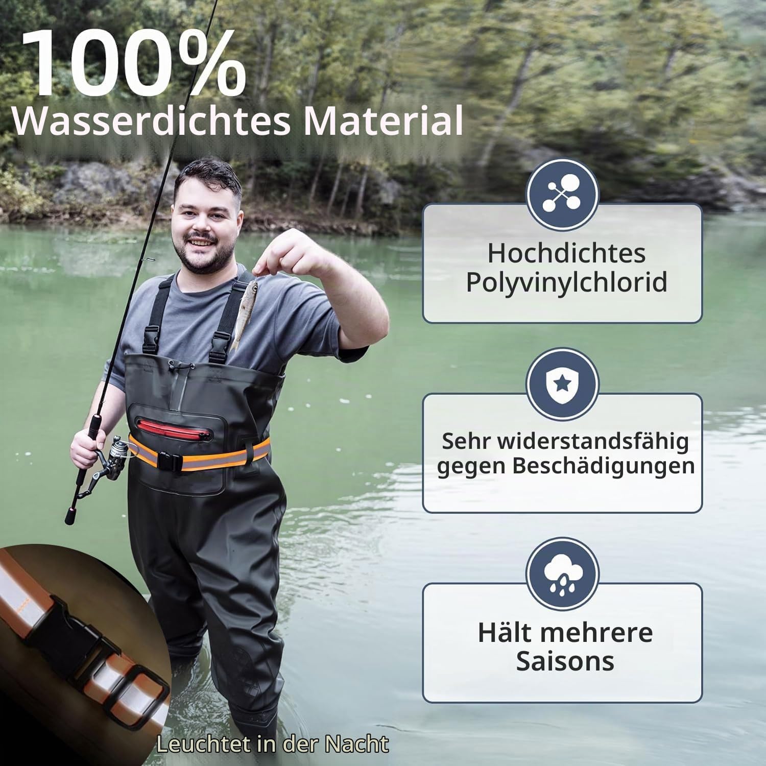 Wathose Herren Damen,Wathose Anglerhose Mit Stiefel,Angelhose Für Erwachsene Mit Stiefel,Atmungsaktive Wasserdicht Watthosen Für Sport Angelliebhaber, Angeln, Wassersport, Outdoor Aktivitäten