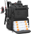 50L Angelrucksack Mit Rutenhaltern & 4 Boxen Wasserabweisende Angeltasche | 2 Rutenhalter, Kühlfach, Flaschenhalter, Hauptfach Mit Verstellbarem Trennwand, Brustgurt, Molle-System Und D-Ringe
