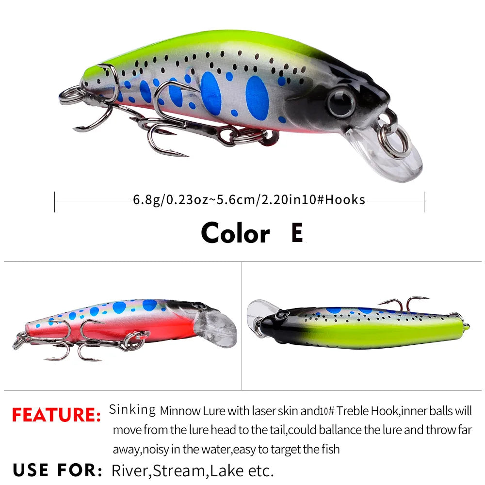 Mini Sinking Minnow Wobblers Fishing Lures 5.6Cm 6.8G Trout Artificial Plastic Hard Bait Jerkbait Crankbait Bass Fishing Tackle