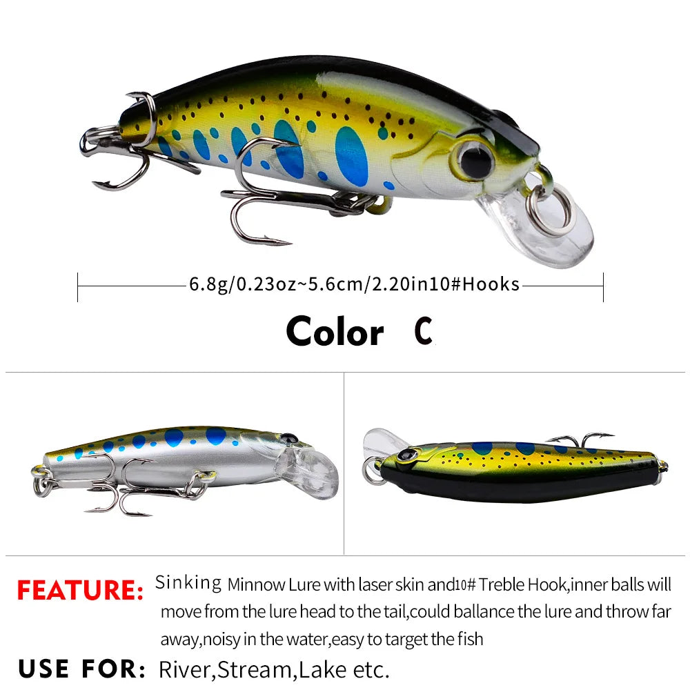 Mini Sinking Minnow Wobblers Fishing Lures 5.6Cm 6.8G Trout Artificial Plastic Hard Bait Jerkbait Crankbait Bass Fishing Tackle
