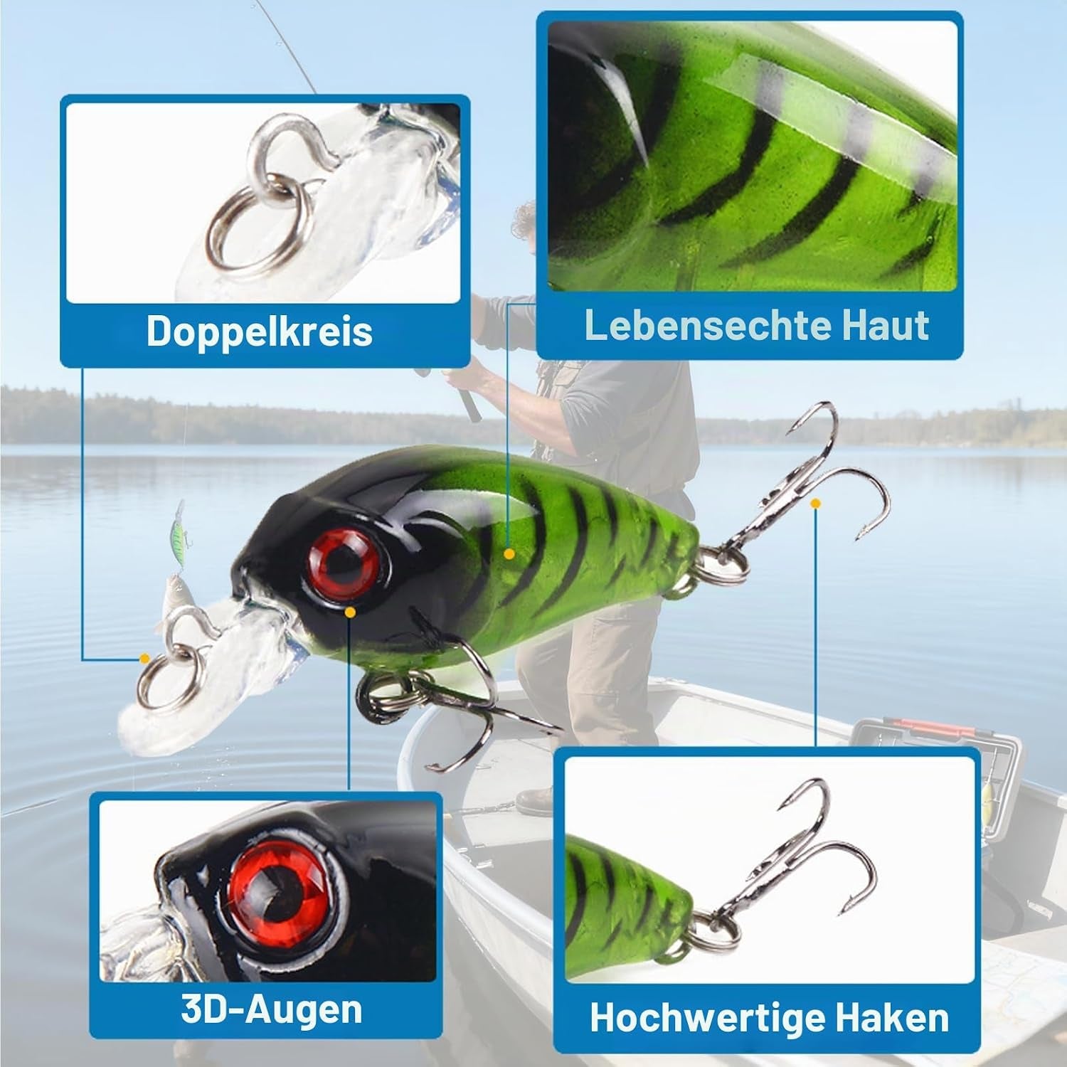 Wobbler Kunstköder Set, Angelköder Kunstköder, 5,7G I 7Cm Fishing Lures, Hecht Angelköder, Soft Vivid Angeln Köder, Mit Drillingshaken Für Forelle, Barsch, Hecht, Lachs, Angeln Geschen