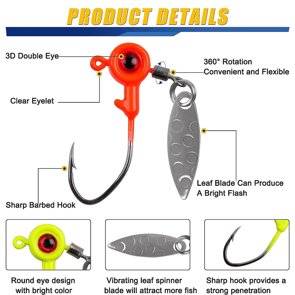55/48Pcs Crappie Lures Jigs Heads Kit Soft Fishing Baits with Underspin Jig Hook for Bass Fishing Lures Panfish Fishing Tackle