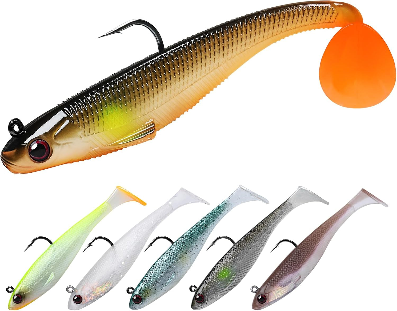 TRUSCEND Einfacher Fang Gummifische Mit Bkk-Haken, Besondere Vibrierende Schwimm- & Zitternde Jigging-Aktion Für Mehr Bisse, Tolle Weiche Köder Für Barsch, Forelle, Hecht, Zander, EIN Familienmuss