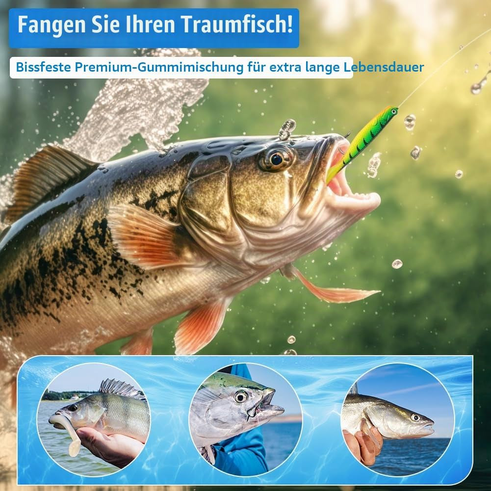 Gummifische Für Hecht Und Zander, 12 Stück Kunstköder Mit Twisterschwanz, Hechtköder Angeln Raubfischköder, Gummifische Für Hecht, Zanderköder Hechtköder, Weicher Köder Meer