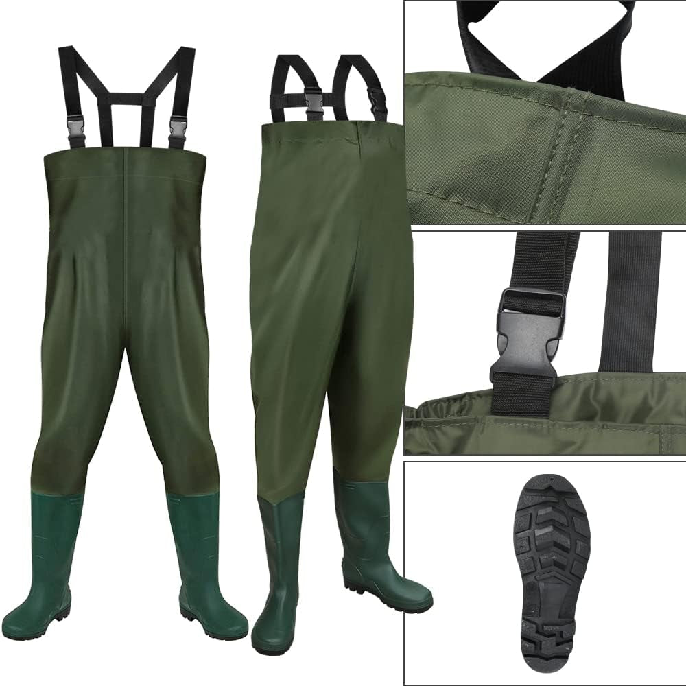 Wathose, Wathose Wasserdicht 70D Nylon Composite PVC Angelhose, Fischerhose Mit Rutschfesten Gummistiefeln, Teichhose, Hochwasserhose, Für Baustellen, Angeln, Bauernhöfe, Gärten