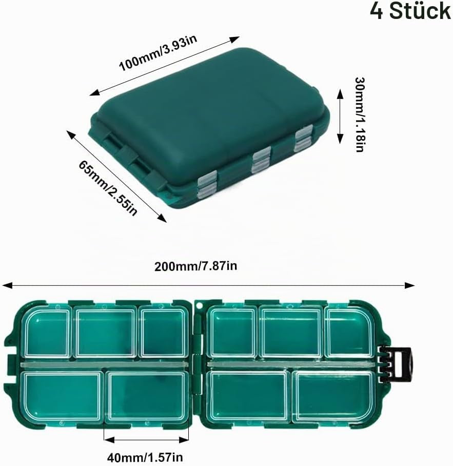 4 Stück Klein Angelbox Köderbox Angeln Tackle Box, 10 Fächer Angelköder Box | Doppelschicht, Wasserdicht Fishing Tackle Box Haken Köder Aufbewahrungsbox Köderbehälter Boxen, Tragbar, Für Angelzubehör