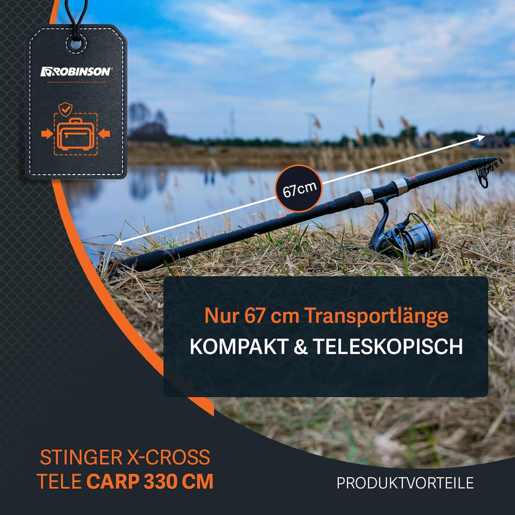Robinson Angelrute | Teleskoprute Karbon, Leicht & Kompaktes Transportmaß | Leichtes Karbonblank · Robuste Ringe · Rutschfester Rollenhalter · Leicht & Widerstandsfähig