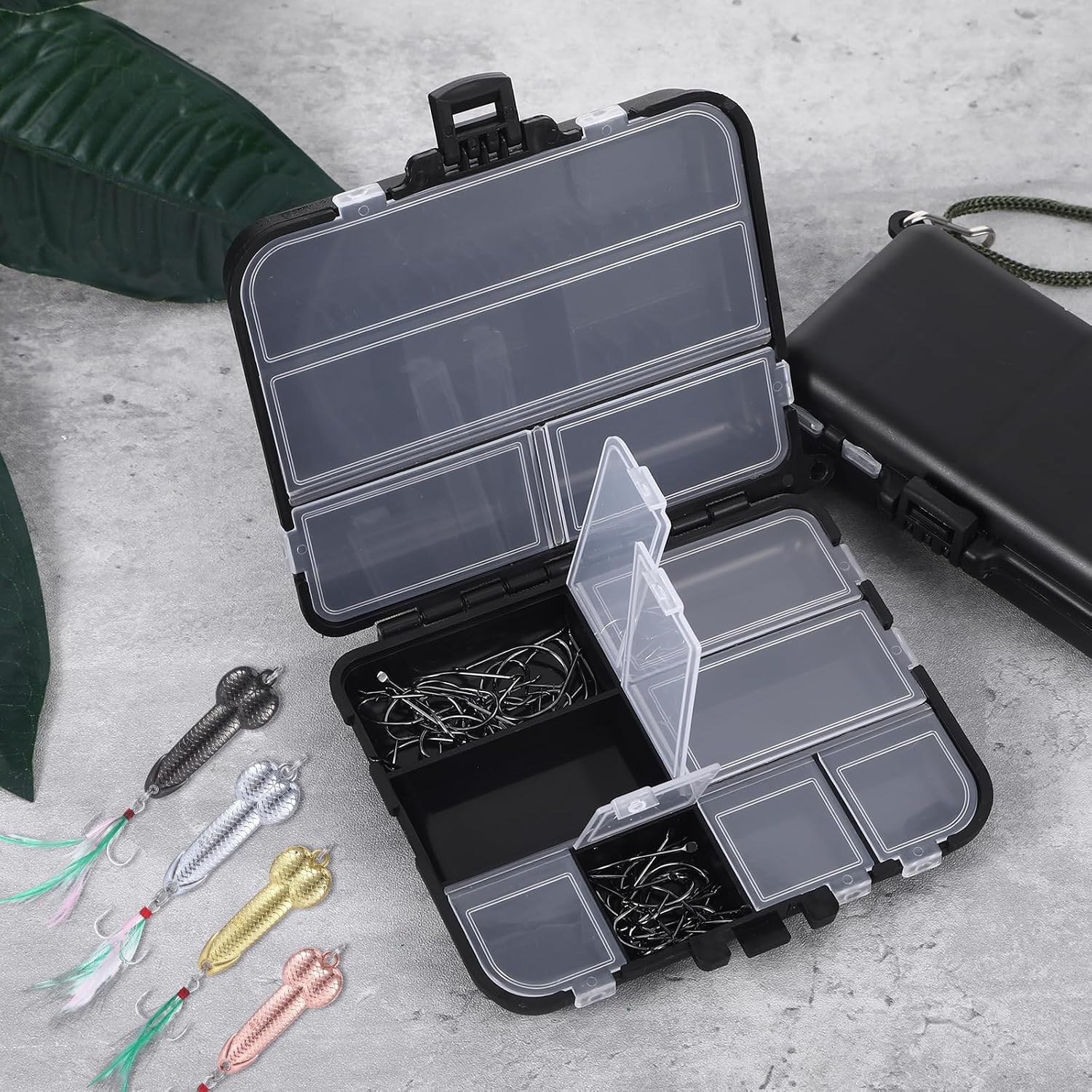 2 Stück Köderbox Angeln, Schwarze Mini Angelzubehör, Angelbox, 7 Fächer Und 9 Fächer Angelkoffer, Angel Zubehör Für Aufbewahrung Von Ködern