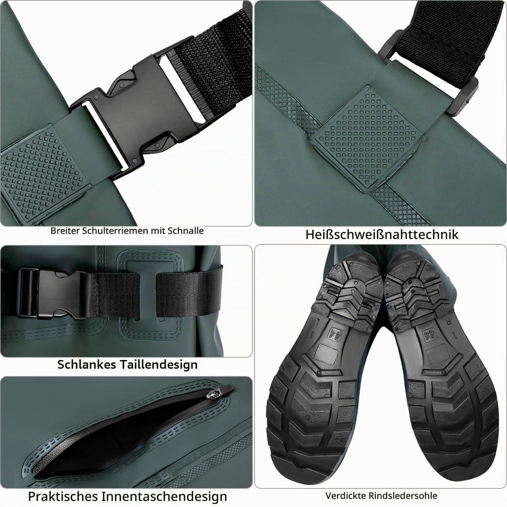 ® Wathose Herren Damen, Wasserdichte, Atmungsaktive Teich-Wathose Mit Stiefeln, Zum Angeln, Jagen Und in Der Landwirtschaft
